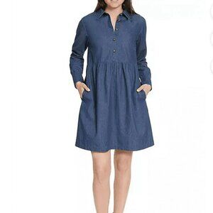 Nine West Women's Cotton Long Sleeve Collar Denim Dress Sz XXL NWT